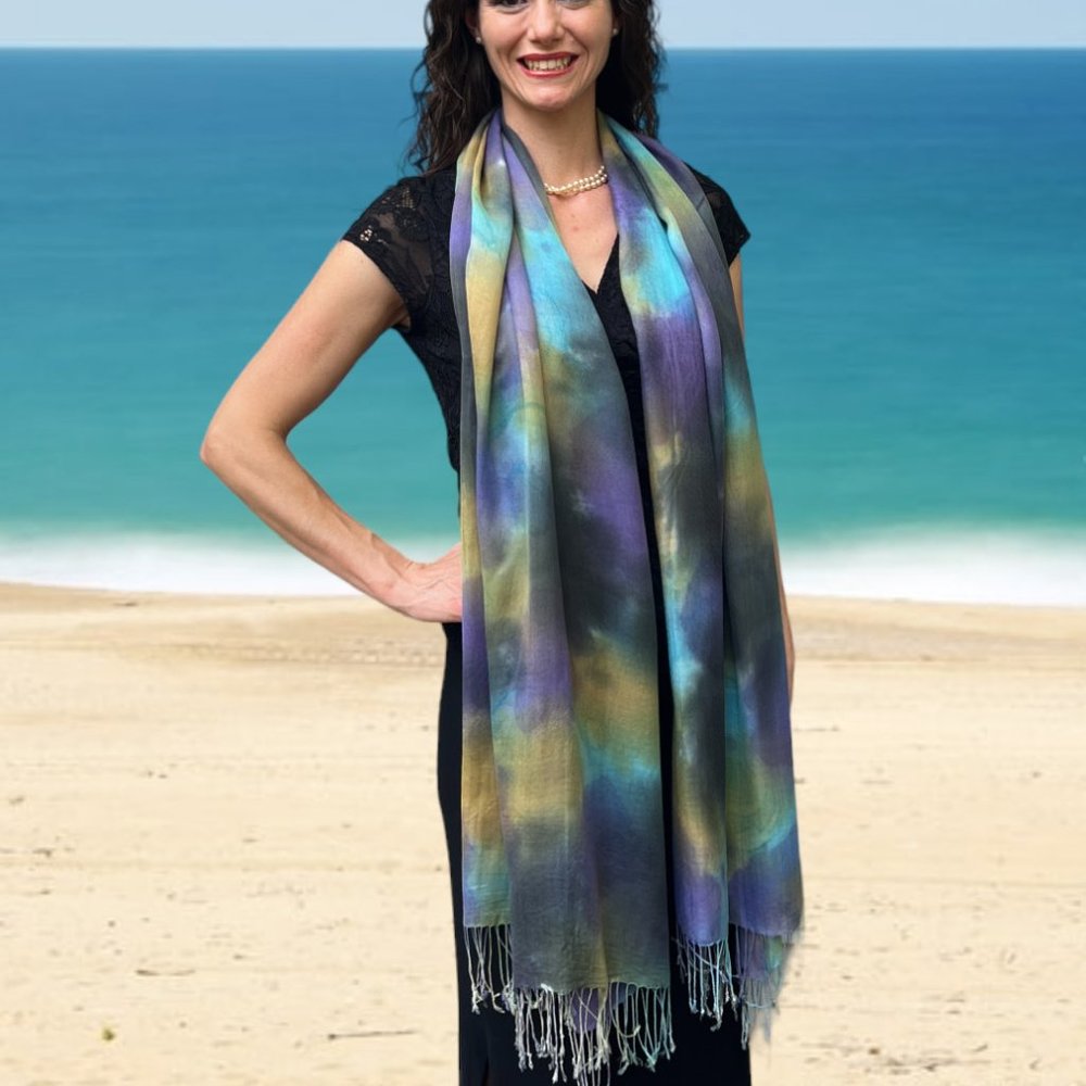 Blue Sky Modal Silk Watercolor Scarf